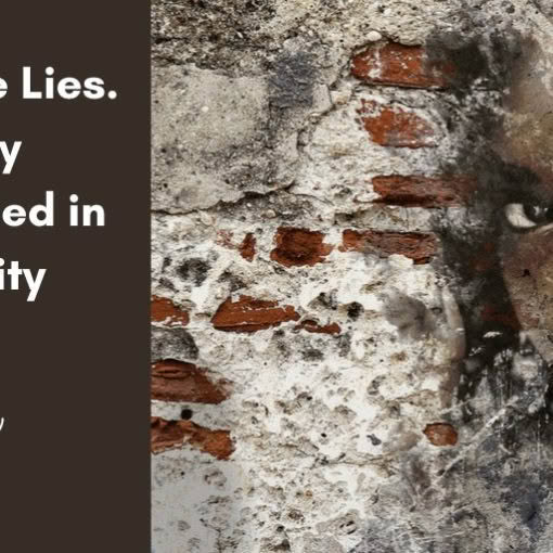 No More Lies: Stay Grounded in Reality — Turning The Page blog header showing a woman's face fading into a weathered brick wall, symbolizing the tension between illusion and truth in recovery