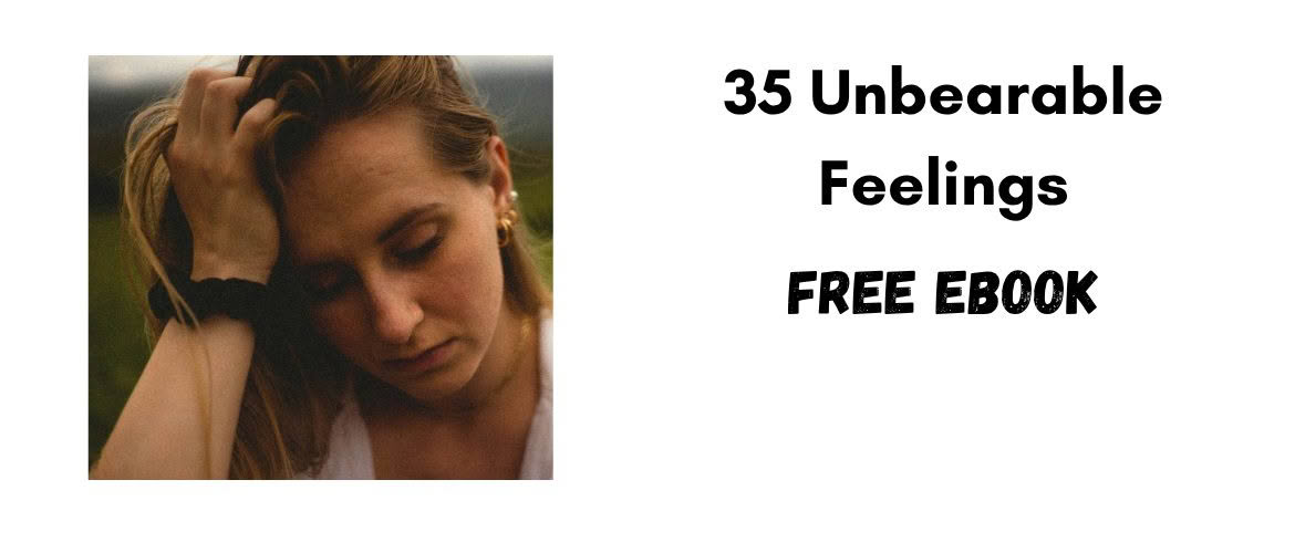 35 Unbearable Feelings free ebook cover with a woman resting her head in her hand