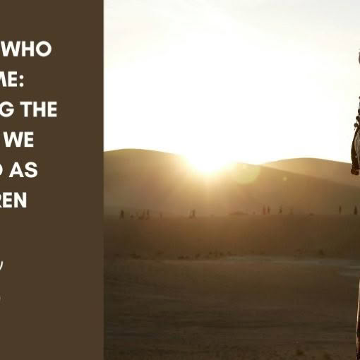 Blog banner reading “The God Who Sees Me: Rewriting the Beliefs We Formed as Children” beside a woman in traditional embroidered robes and a head covering, standing in a desert at sunset, with the Turning The Page logo.