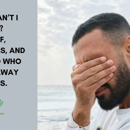 Blog header reading "Why Can't I Cry? Grief, Numbness, and the God Who Wipes Away Tears" from Turning The Page, beside a photo of a bearded man covering his eyes with his hand on an overcast beach.